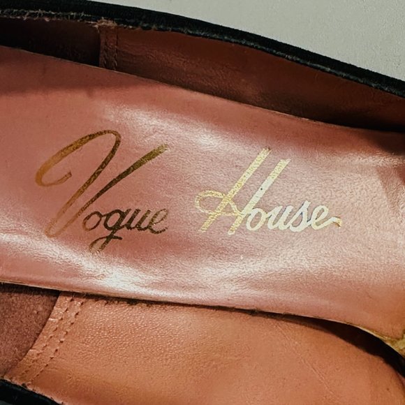 Vintage 50s VOGUE HOUSE Heels Pumps Shoe Black Textured Fabric with Box Sz 8.5 N - Picture 11 of 13